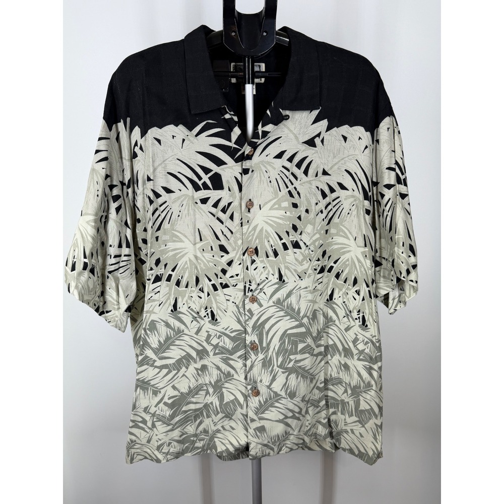 Island Republic Mens XL Rayon Tropical Palm Leaf Button Down Hawaiian Shirt